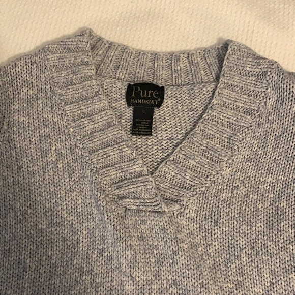 Pure Hand-knit Pull Over V-Neck Cotton Sweater, L - Picture 5 of 8